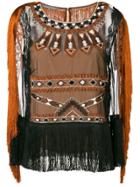 Alberta Ferretti Embroidered Fringe Blouse - Black