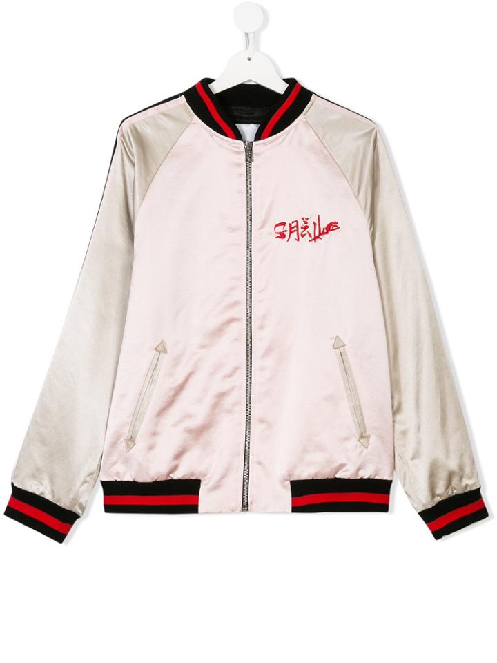 Gaelle Paris Kids Teen Embroidered Chinese Motif Bomber Jacket - Pink