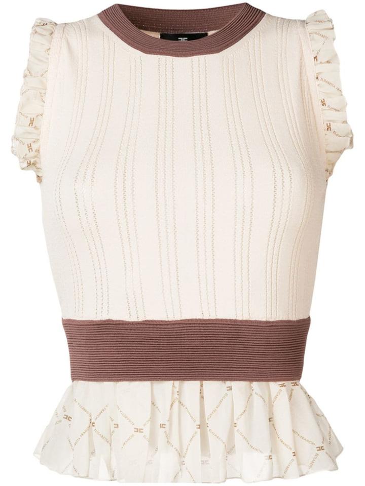 Elisabetta Franchi Ruffled Knit Top - Neutrals