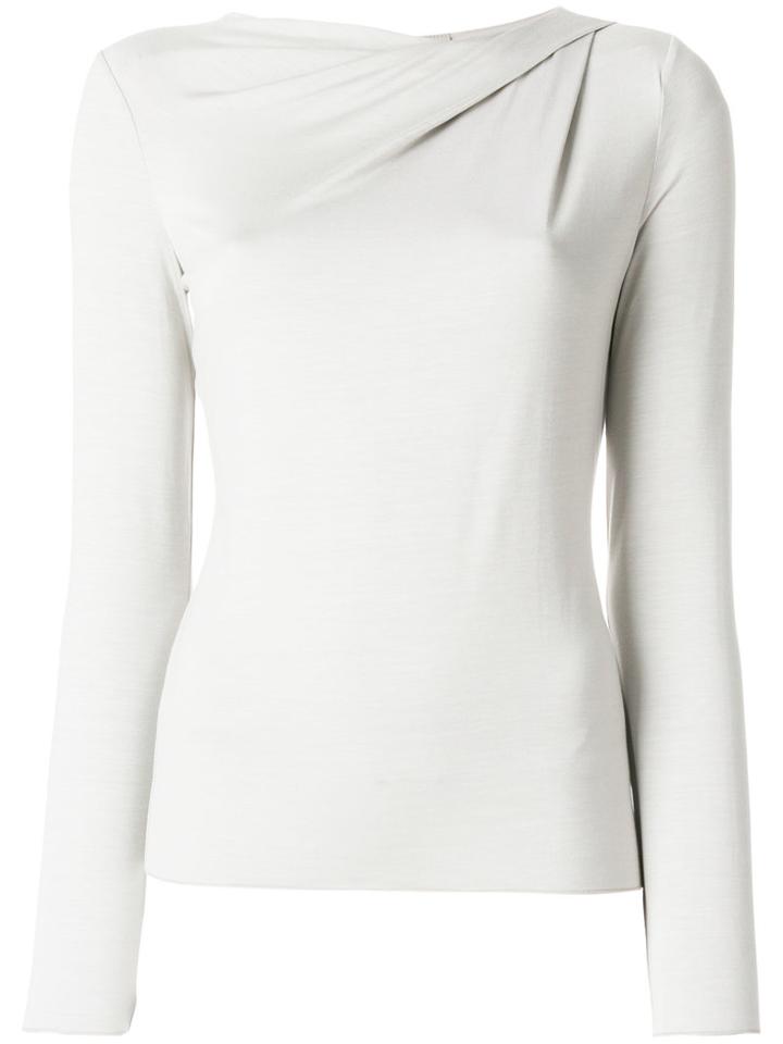 Armani Collezioni - Draped Neck Jumper - Women - Spandex/elastane/viscose - 44, Grey, Spandex/elastane/viscose