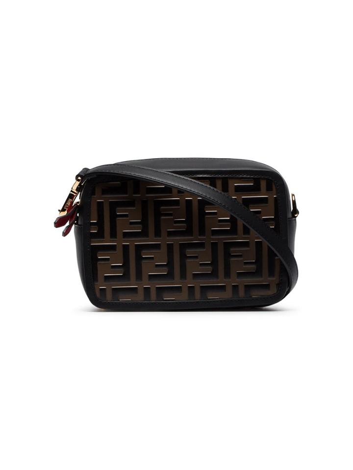 Fendi Black And Brown Ff Logo Mini Leather Camera Bag