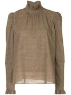 Goen.j Checked Ruffle Trimmed Top - Brown