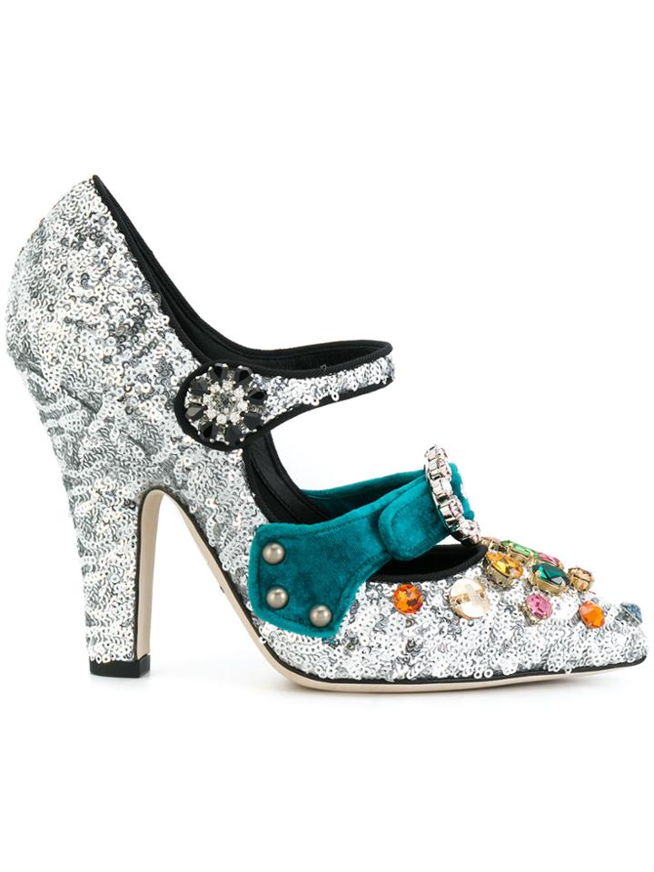 Dolce & Gabbana Glitter Mary Jane Pumps - Metallic
