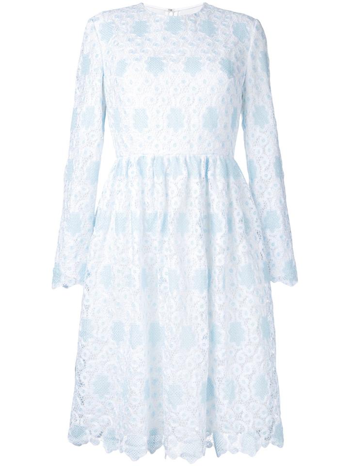 Huishan Zhang - Flared Lace Overlay Dress - Women - Silk/polyester - 14, Blue, Silk/polyester
