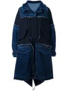 Sacai Oversized Frayed Denim Parka, Women's, Size: 2, Black, Cotton/wool/lamb Fur