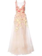 Marchesa Notte Floral Embroidered Flared Dress - Pink
