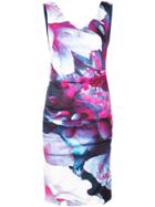 Nicole Miller Floral Print Fitted Dress - Blue