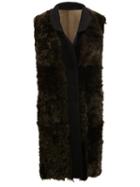 Drome Textured Sleeveless Coat, Women's, Size: Medium, Green, Lamb Skin/polyamide/wool/lamb Fur