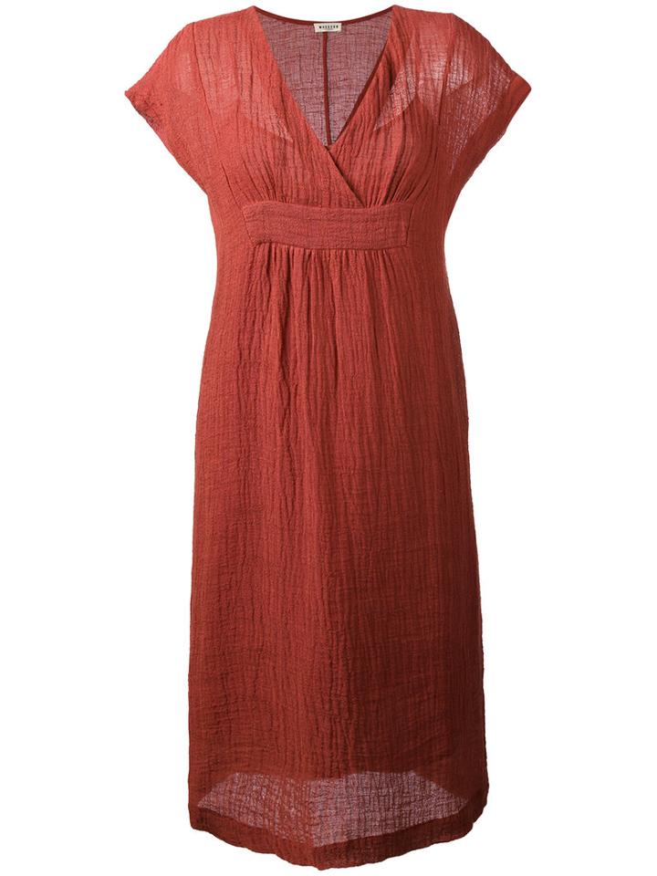 Masscob V-neck Midi Dress, Women's, Size: Medium, Yellow/orange, Cotton/linen/flax
