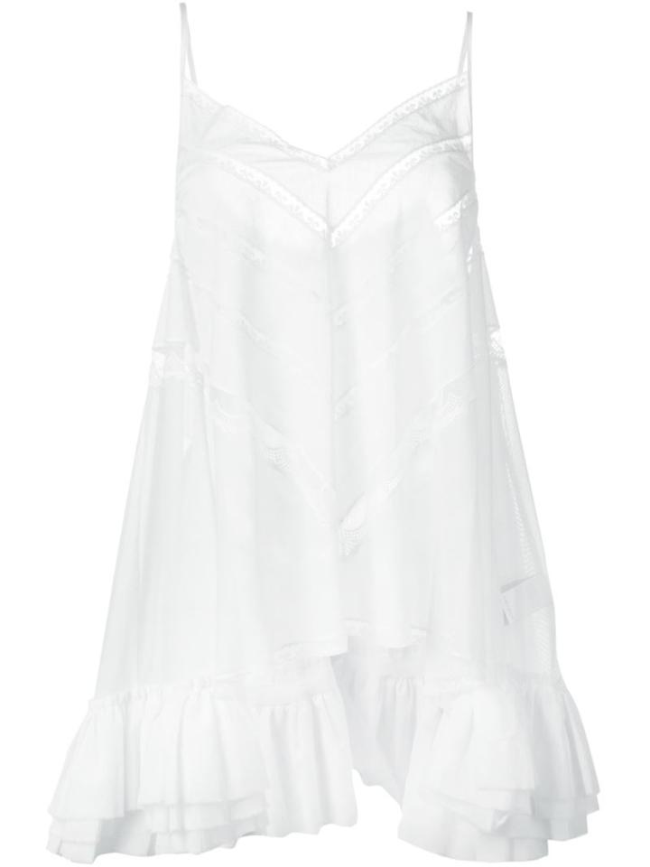 Natasha Zinko Flared Sheer Cami Top, Women's, Size: 38, White, Cotton/polyester/spandex/elastane/nylon