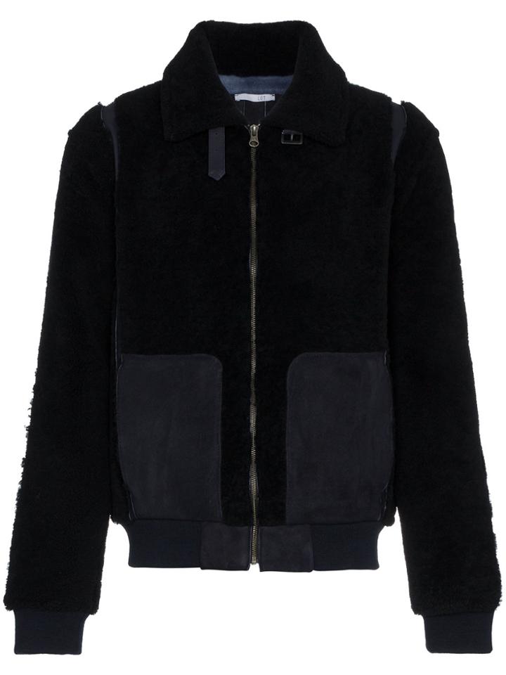 Lot78 Shearling Leather Long Sleeve Jacket - Blue