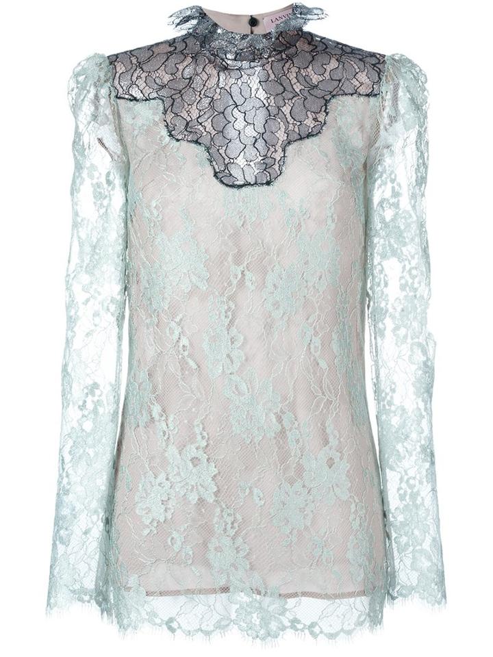 Lanvin Lace Sheer Top, Women's, Size: 38, Blue, Viscose/polyamide/silk