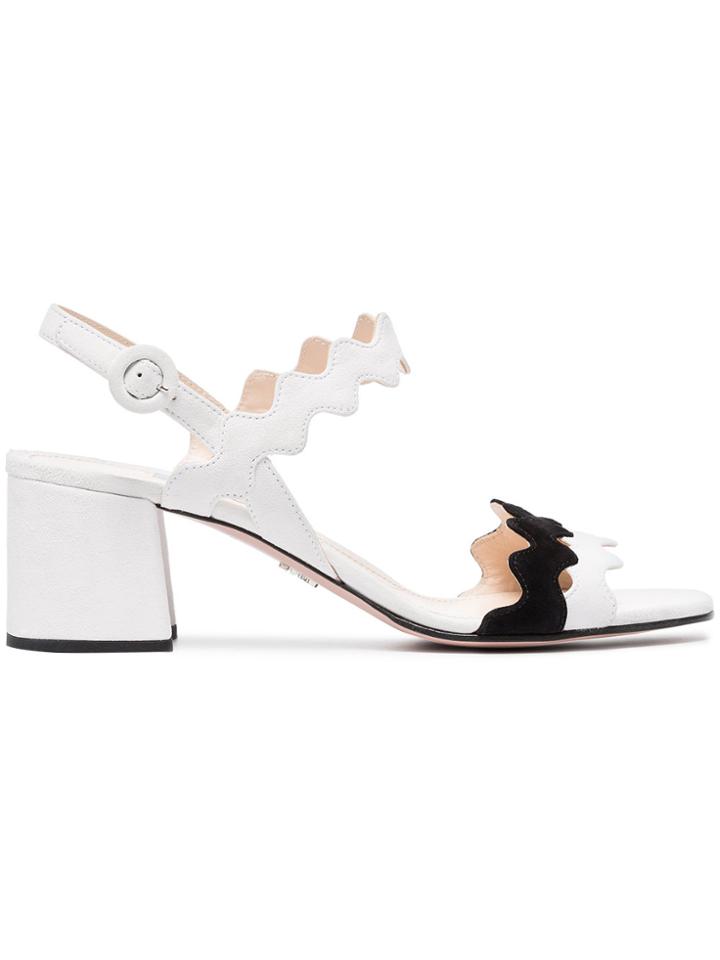 Prada White 55 Zig Zag Leather And Suede Sandals