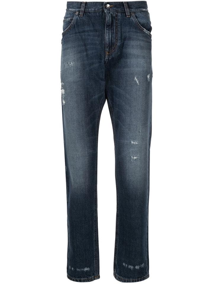 Dolce & Gabbana Logo Plaque Distressed Jeans - Blue