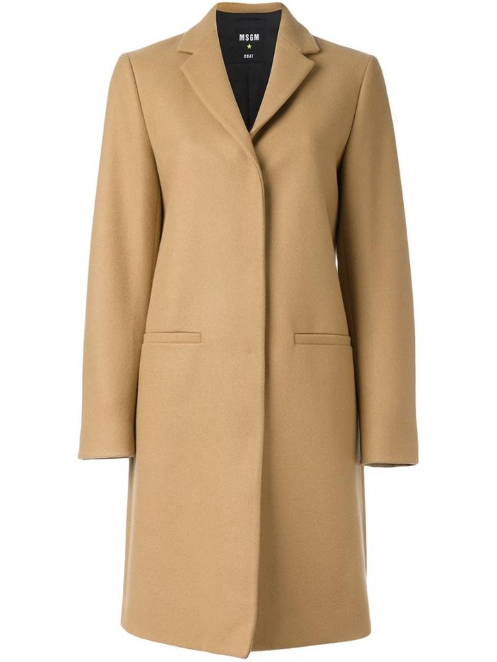 Msgm Single Breasted Coat, Women's, Size: 42, Nude/neutrals, Polyamide/viscose/wool