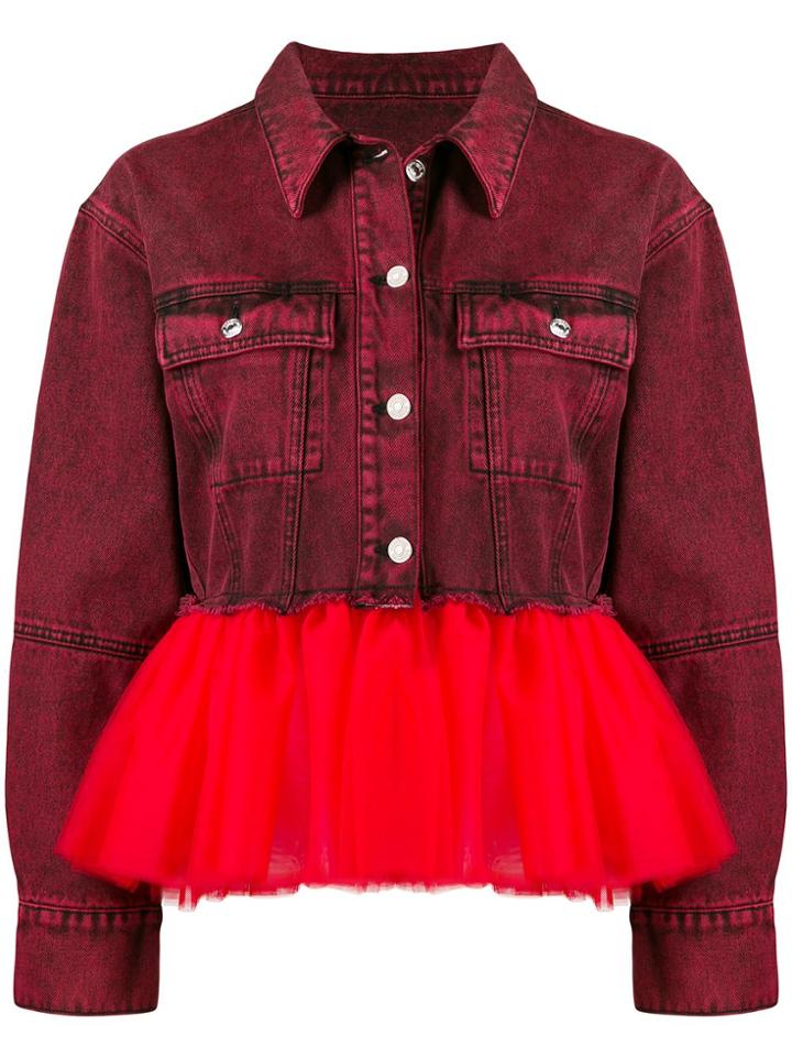 Brognano Tulle Hem Denim Jacket - Red