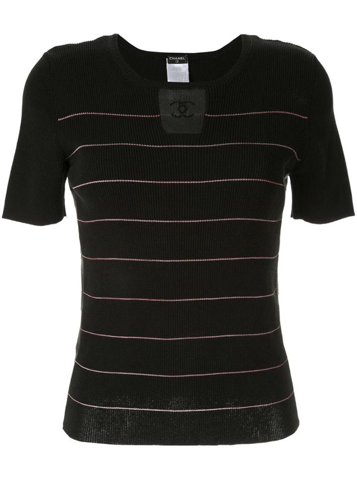 Chanel Vintage Knitted Striped Top - Black