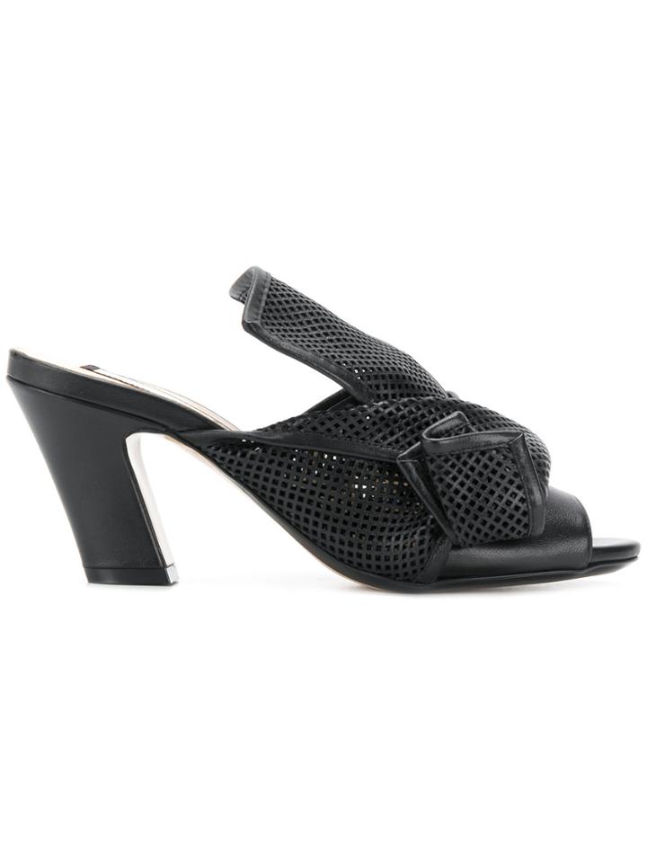 No21 Abstract Bow Heeled Mules - Black