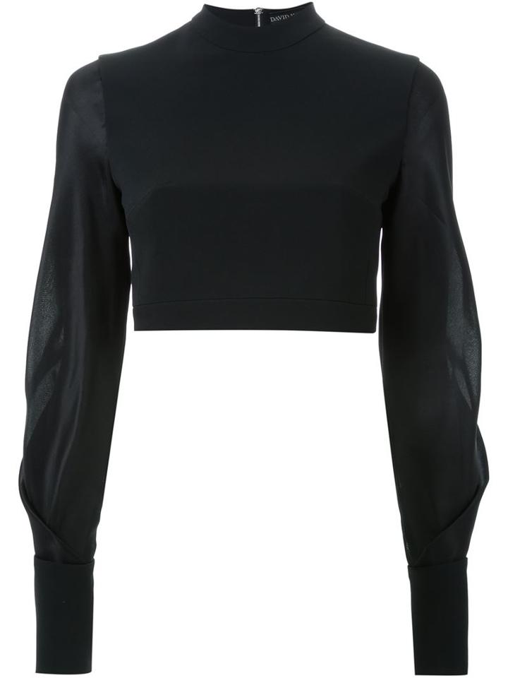David Koma Ruffle Sleeve Cropped Top, Women's, Size: 8, Black, Silk/acetate/viscose
