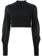 David Koma Ruffle Sleeve Cropped Top, Women's, Size: 8, Black, Silk/acetate/viscose