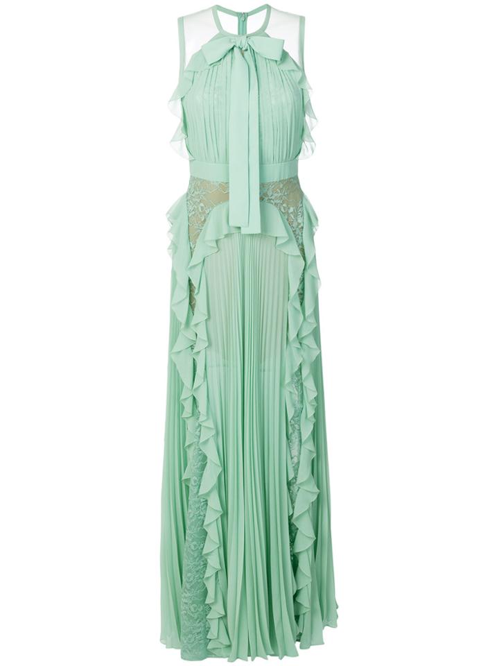 Elie Saab Ruffle Trim Plissé Dress - Green