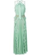 Elie Saab Ruffle Trim Plissé Dress - Green