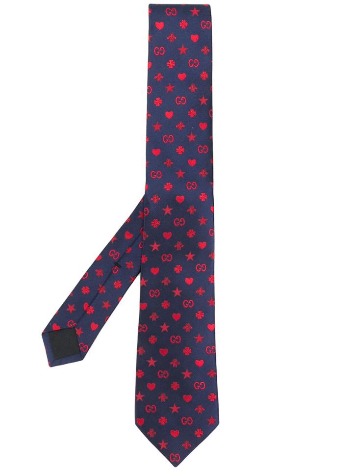 Gucci Emblem Printed Tie - Blue