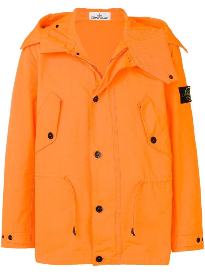 Stone Island Hooded Button-down Jacket - Orange