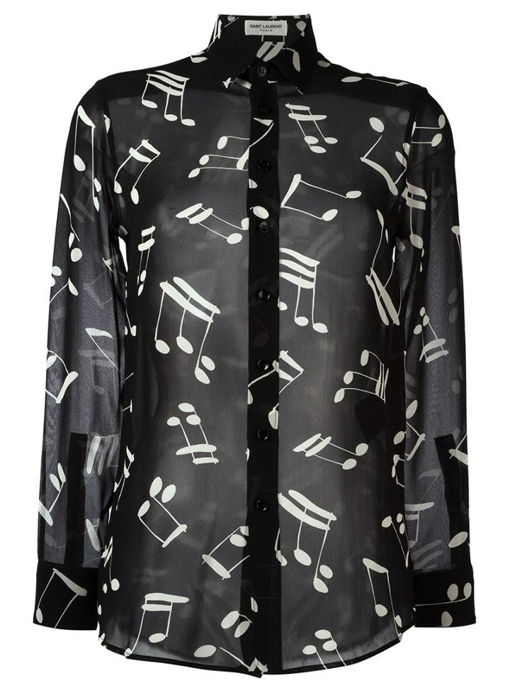 Saint Laurent Music Note Printed Shirt, Women's, Size: 42, Black, Silk