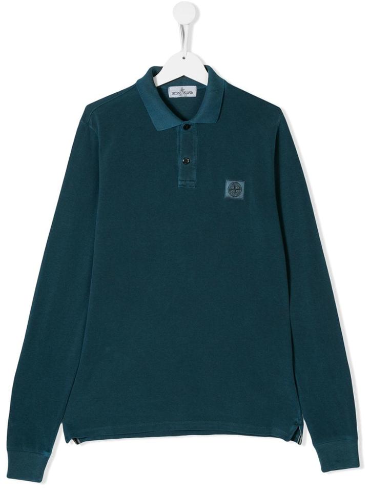 Stone Island Junior Teen Chest Logo Polo Shirt - Blue