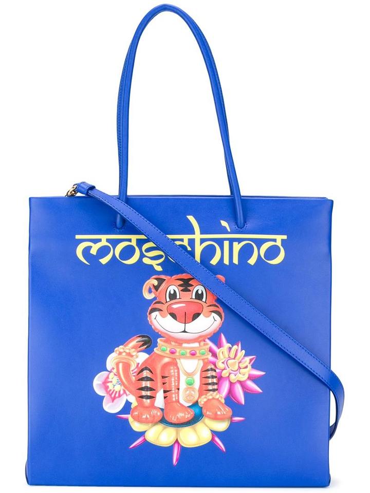 Moschino Tiger Tote Bag, Women's, Blue, Calf Leather