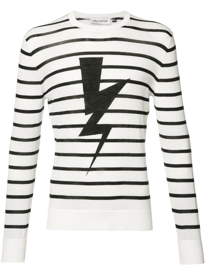 Neil Barrett Striped Lightning Bolt Sweatshirt, Men's, Size: Large, White, Cotton