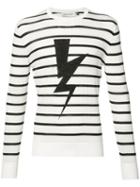 Neil Barrett Striped Lightning Bolt Sweatshirt, Men's, Size: Large, White, Cotton