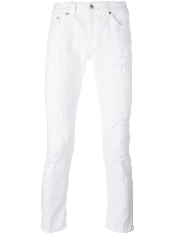 Dondup Distressed Skinny Jeans, Men's, Size: 30, White, Cotton/spandex/elastane