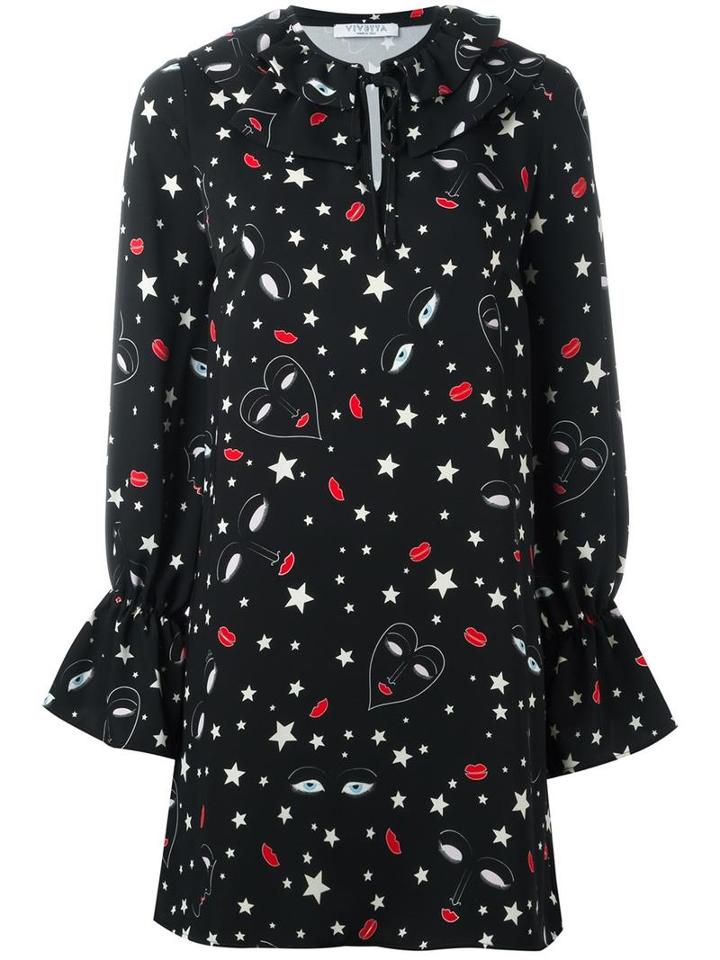 Vivetta Star Print Dress, Women's, Size: 40, Black, Polyester