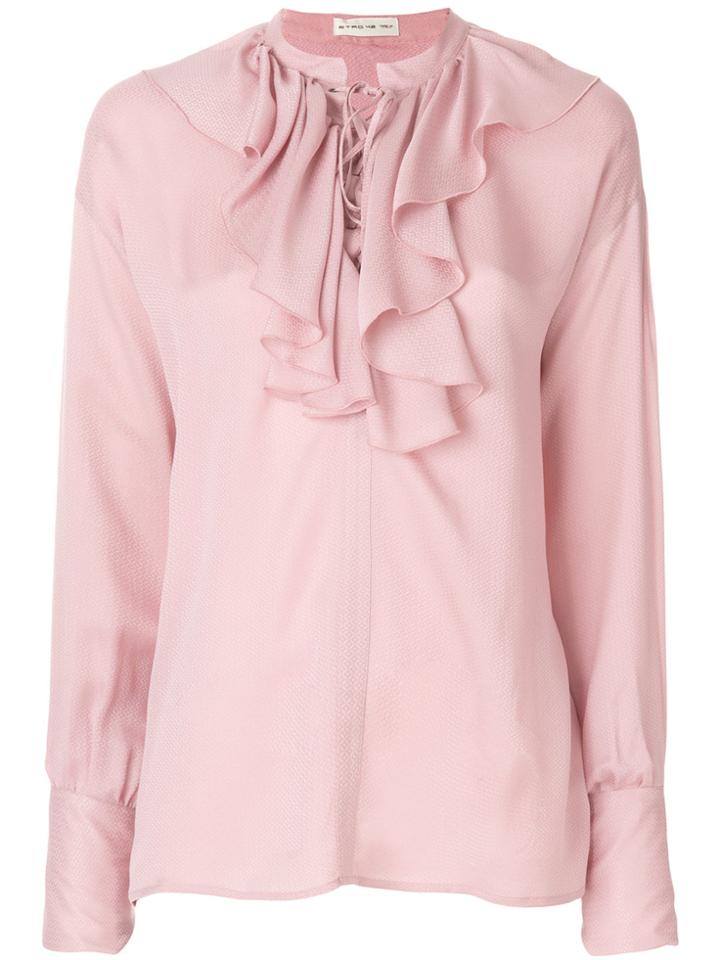 Etro Ruffled Lace-up Blouse - Pink & Purple