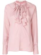 Etro Ruffled Lace-up Blouse - Pink & Purple