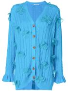 Marco De Vincenzo Floral Appliqué Cable Knit Cardigan - Blue