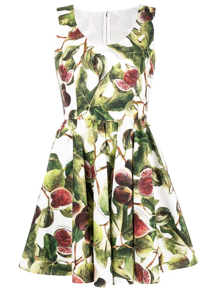 Dolce & Gabbana Fig Print Circle-skirt Dress - White