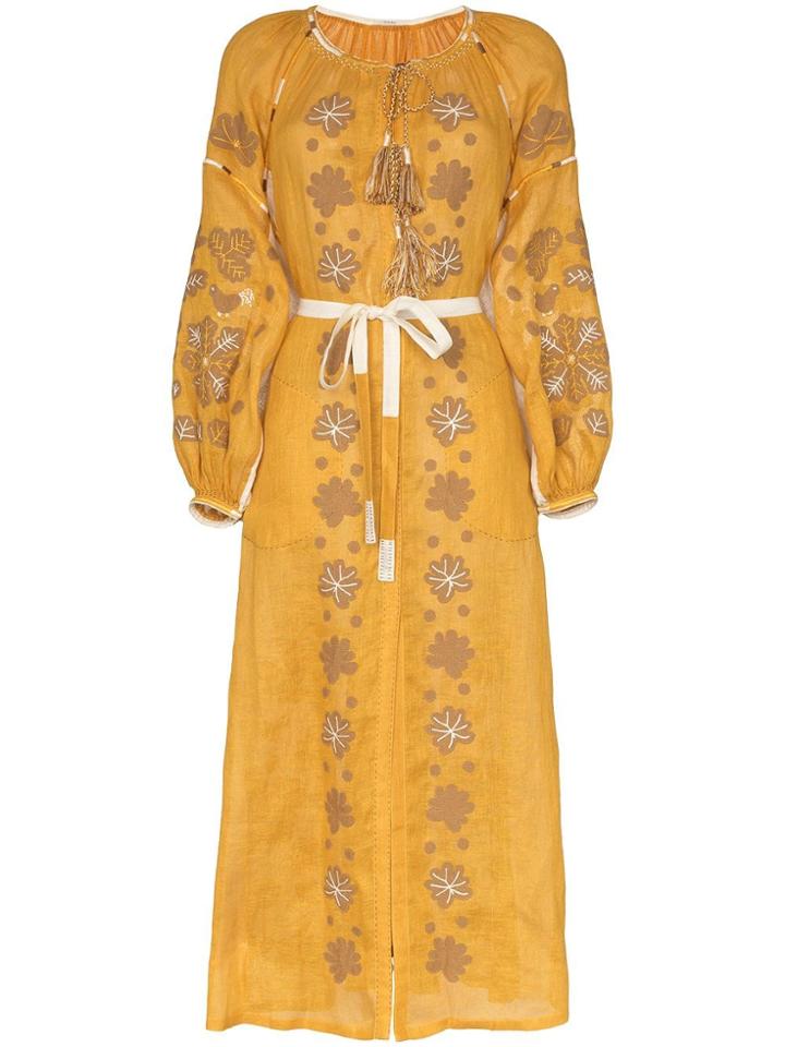 Vita Kin Forest Clover Linen Maxi Dress - Yellow