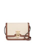 Burberry Mini Two-tone Canvas And Leather Tb Bag - White