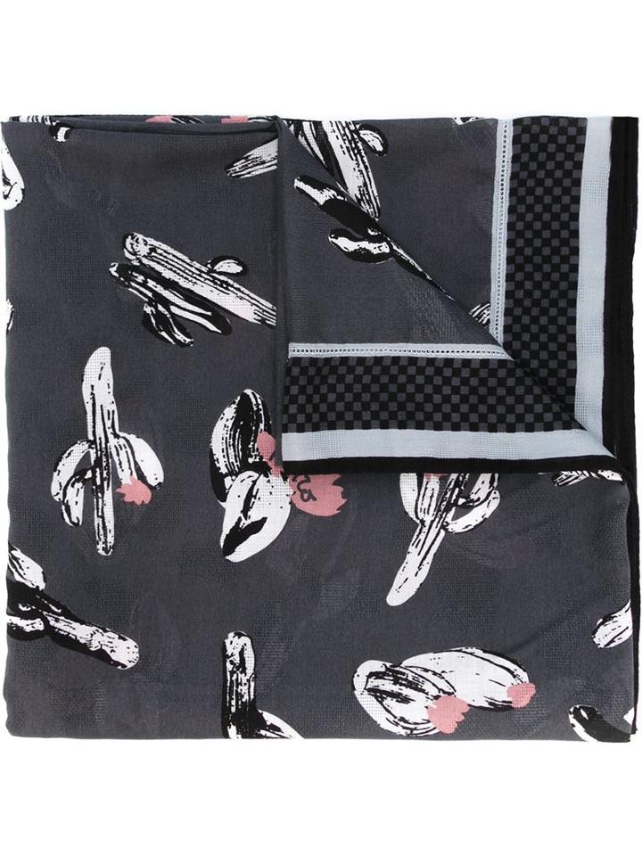 Kenzo Cartoon Cactus Scarf, Adult Unisex, Grey, Cotton