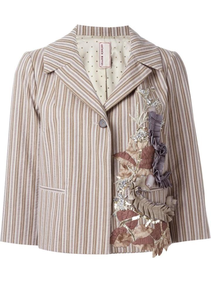 Antonio Marras Ribbon Appliqué Striped Jacket, Women's, Size: 44, Nude/neutrals, Polyester/cotton/viscose/linen/flax