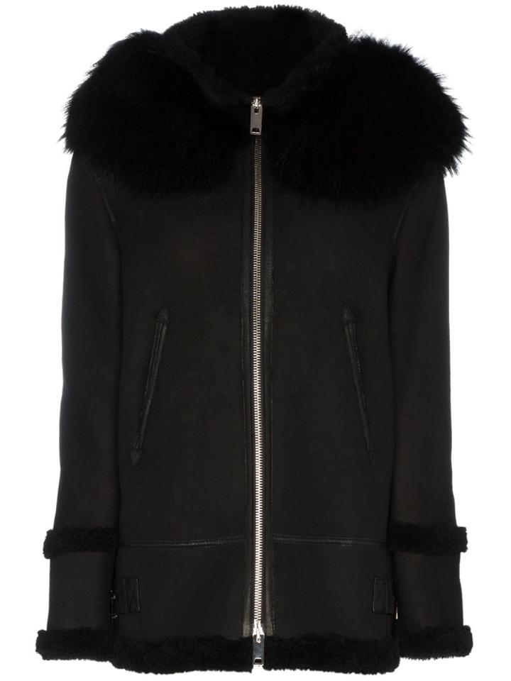 Mr & Mrs Italy Shearling Trimmed Hooded Jacket - Black
