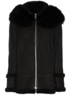 Mr & Mrs Italy Shearling Trimmed Hooded Jacket - Black