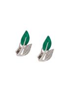 Mimi 18kt White Gold Foglia Leaf Earrings - Silver