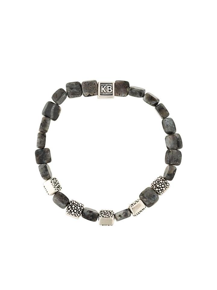 King Baby Five Square Stingray Effect Beaded Bracelet, Men's, Grey