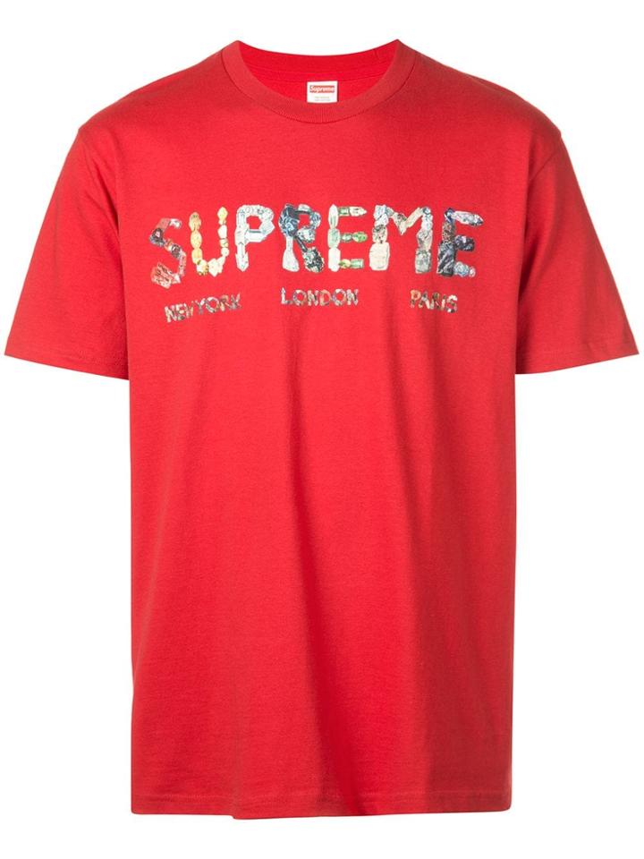Supreme Jewelled Logo Print T-shirt - Red