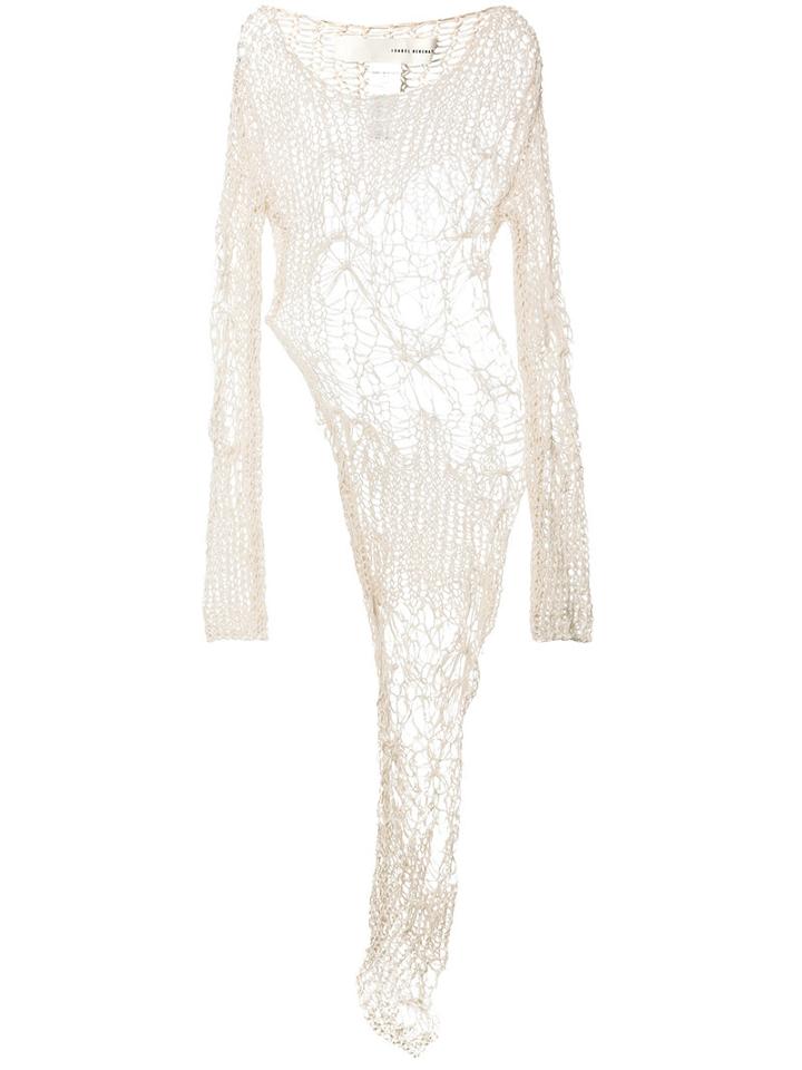 Isabel Benenato Open Knit Asymmetric Blouse, Women's, Size: 42, White, Cotton