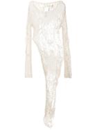 Isabel Benenato Open Knit Asymmetric Blouse, Women's, Size: 42, White, Cotton